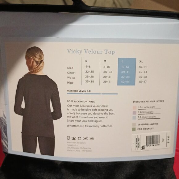 Wander by Hottotties Women's Velour Thermal Crewneck Sweatshirt - Black L - Picture 7 of 8